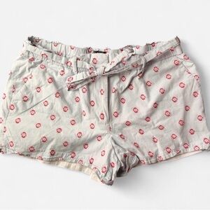 LOFT Blue White Striped Tie Waist Double lined Shorts Red Embroidered Size L